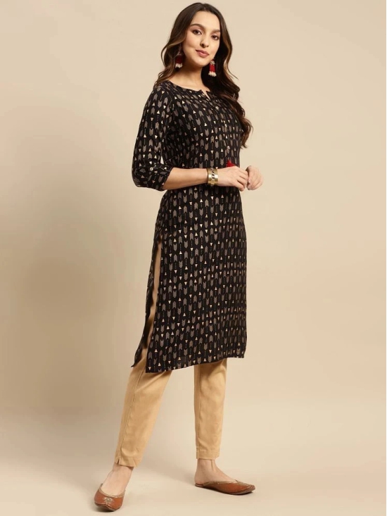 Rangita Women Rayon Black Gold printed Calf length straight kurti - None