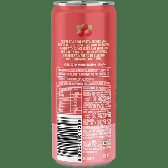 Budweiser Sante Wild Cranberry Fruit Drink, 250 ml