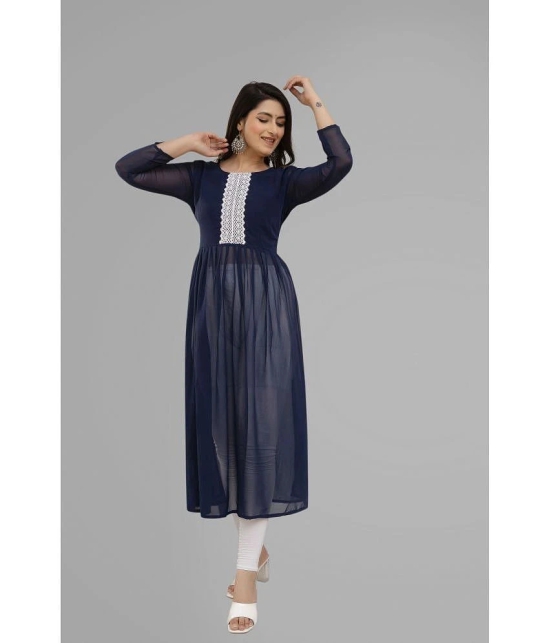 Parastri Georgette Embroidered Nayra Womens Kurti - Blue ( Pack of 1 ) - None