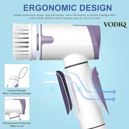 Roll over image to zoom in VODIQ Electric Spin Scrubber, Electric Cleaning Brush Scrubber with 4 Replaceable Cleaning Heads| Handheld Electric Power Shower| Rechargeable| Cleaning Bathroom Kitche