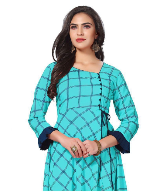 haya fashion - Blue Rayon Women''s Flared Kurti ( Pack of 1 ) - XL