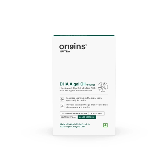 Origins Nutra DHA Algal Oil |Plant-Based High Strength 70% Omega 3 DHA, Improves Memory, Brain & Eye Health |Healthy Aging| Plant Based |GMP Certified | Non-GMO |For Men & Women | 28 Softgels | 4