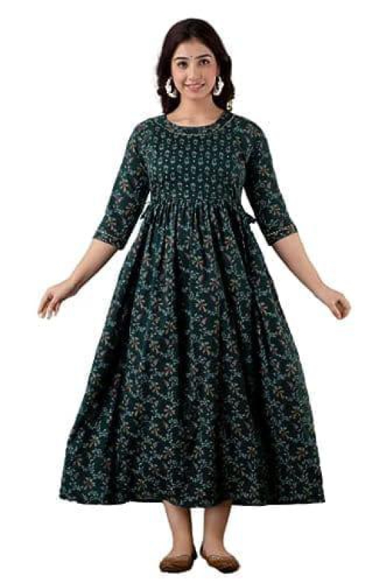 KASHVI Creation Women's Cotton Floral Printed Anarkali Maternity Feeding Kurta ( Navy Blue)