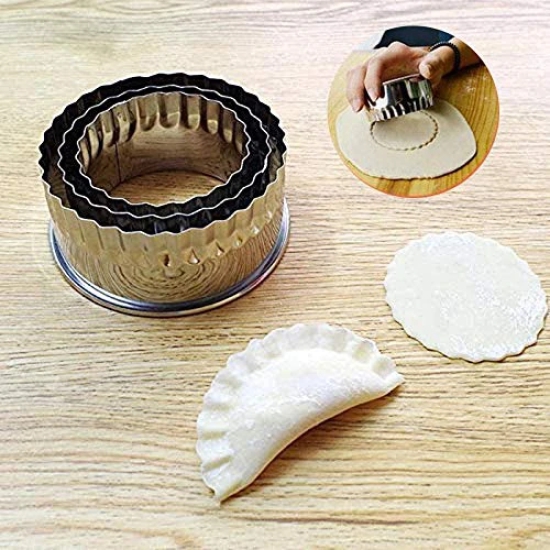 NIDY® Dumpling Skin Cutter,Cookie Cutters, Stainless Steel Ravioli Cutter Ravioli Mold, Biscuit Fluted Edge Round Ravioli Maker Stamp Diameter 6cm 7cm 8cm (3PCS Fluted Edge)