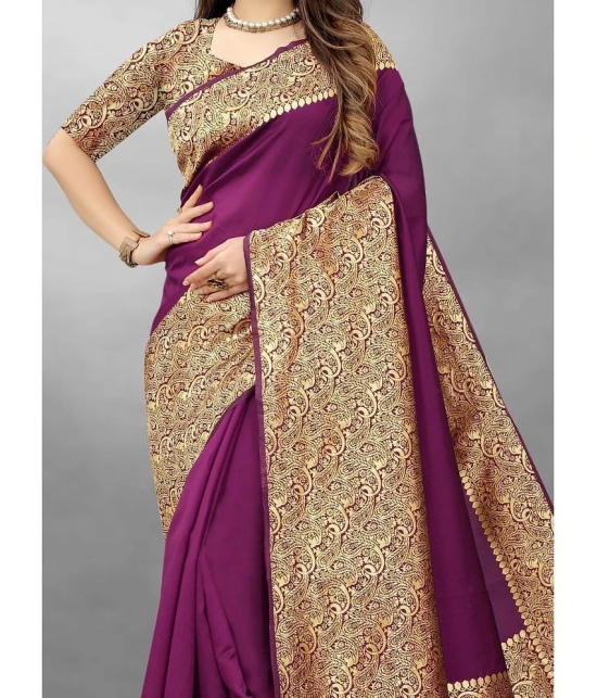 Gazal Fashions Banarasi Silk Embellished Saree With Blouse Piece - Purple ( Pack of 1 ) - Purple