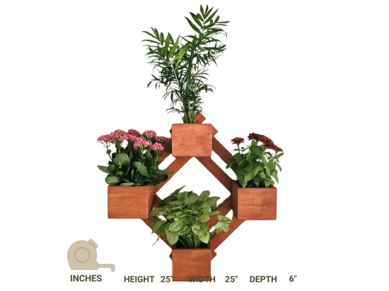 BARISH - Wall Mounted Planter - Diamond | Handcrafted with Rubberwood | Indoor Planter Frame with Stand 25 x 25 x 6 Inches - Sandy Brown