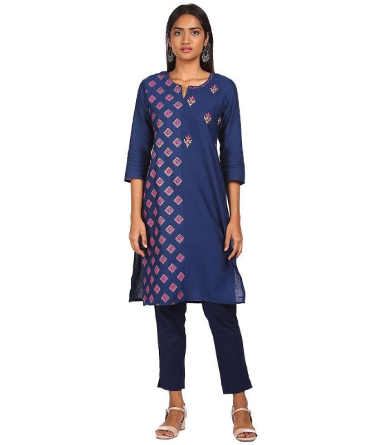 Karigari - Blue Cotton Blend Women's Straight Kurti ( Pack of 1 ) - None