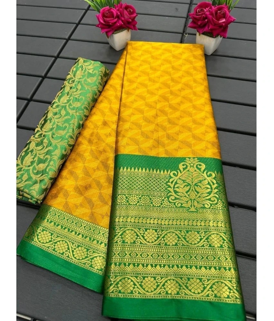 JULEE Silk Blend Embellished Saree With Blouse Piece - Mustard ( Pack of 1 ) - Mustard