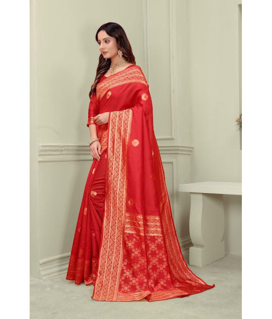 ofline selection - Red Cotton Blend Saree With Blouse Piece ( Pack of 1 ) - Red