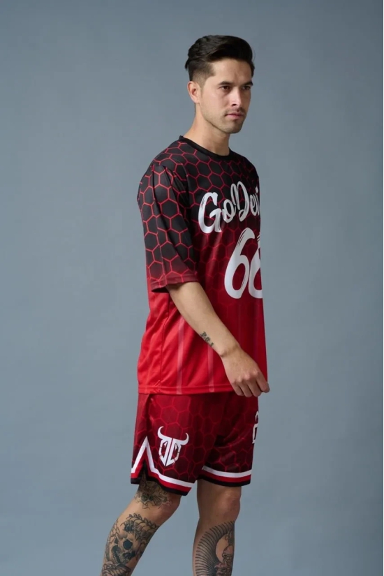 Go Devil 66 (in White) Printed Polyester Red Gradient Co-ord Set for Men 5XL