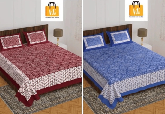 The Bedsheet Adda Standard Queen Size(90*100 Inches) Pure Cotton Jaipuri Printed Economic Double Bedsheet with Two Pillow Covers- ARTICLE-1071