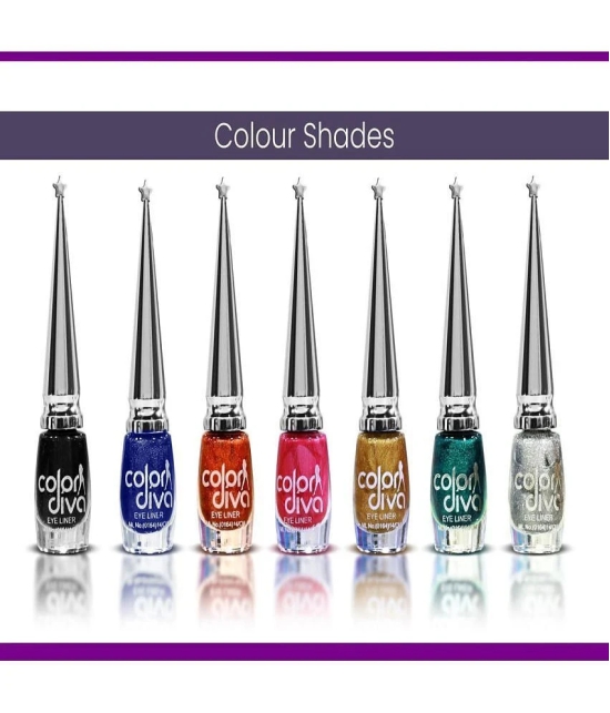 Color Diva Eye Liner, Water Resistant, Long-Lasting, 6Ml Liquid Matte, Shimmery Finish Pack of 7