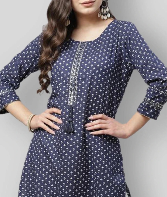 Divena - Blue Cotton Womens Straight Kurti ( Pack of 1 ) - 6XL