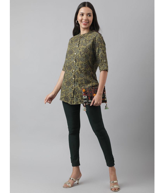 Divena - Olive Rayon Women''s Ethnic Top ( Pack of 1 ) - None