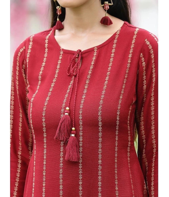 Juniper Acrylic Embroidered Straight Womens Kurti - Maroon ( Pack of 1 ) - None