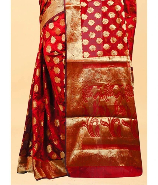 Gazal Fashions - Red Banarasi Silk Saree With Blouse Piece ( Pack of 1 ) - Red