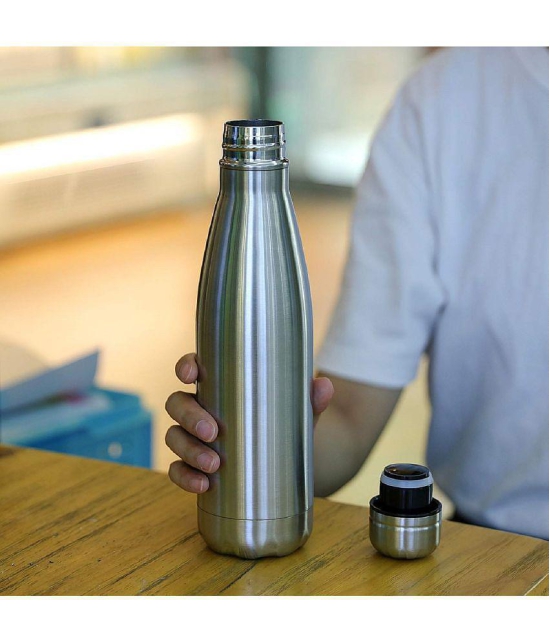 SHB Double Wall Vacuum Insulated Stainless Steel Hot and Cold Water Bottle,Travel Thermos Flask,500 ml (Silver)