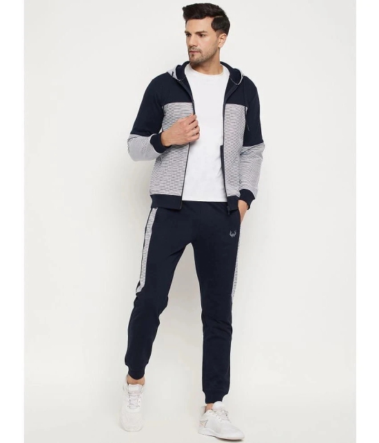 Wild West Navy Blue Fleece Regular Fit Striped Mens Sports Tracksuit ( Pack of 1 ) - None