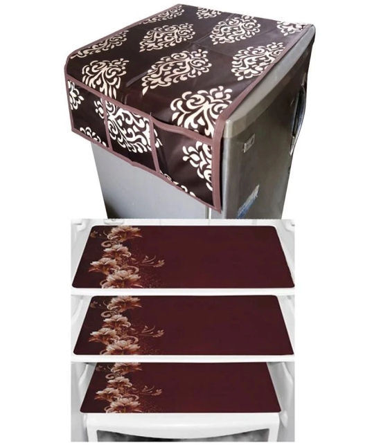 Fabolic Polyester Floral Fridge Mat & Cover ( 93 53 ) Pack of 5 - Brown - Brown