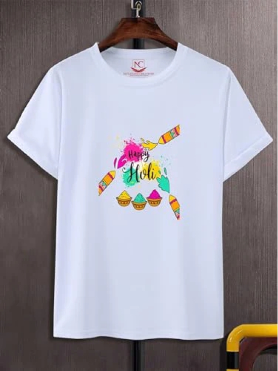 NITYANAND CREATIONS Round Neck White Holi T-Shirt for MEN-HOLI-T-SHIRT-11509-L