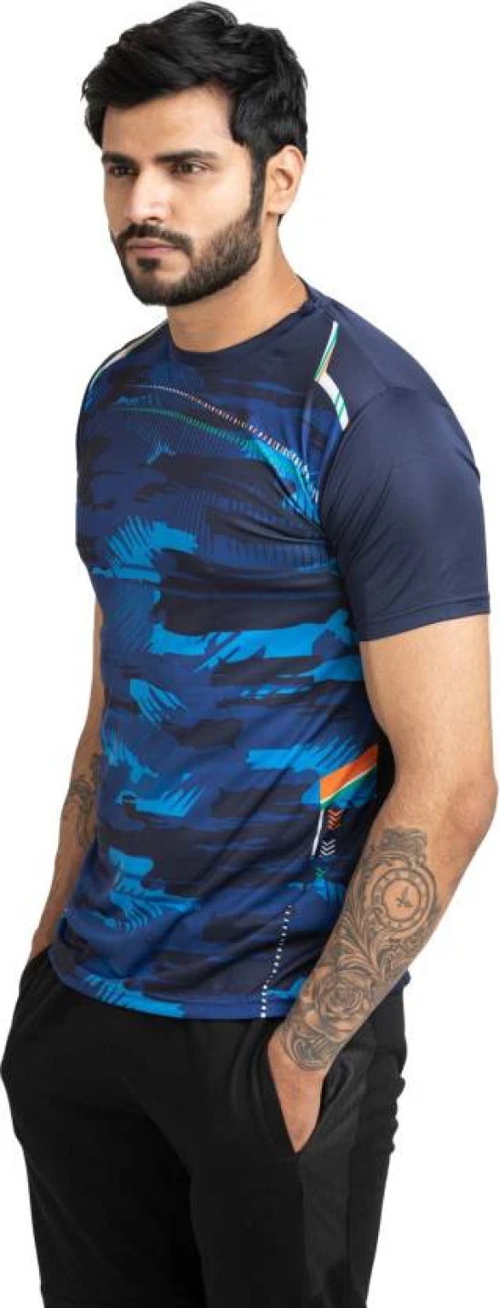 ybts9019 Men Printed Round Neck Polyester Multicolor T-Shirt