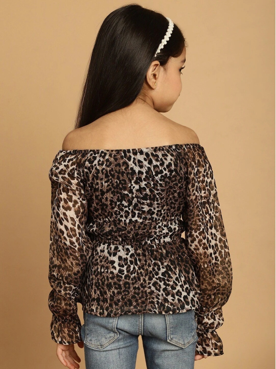 MINI & MING Girls Animal Printed Off-Shoulder Puff Sleeves Gathered Bardot Top