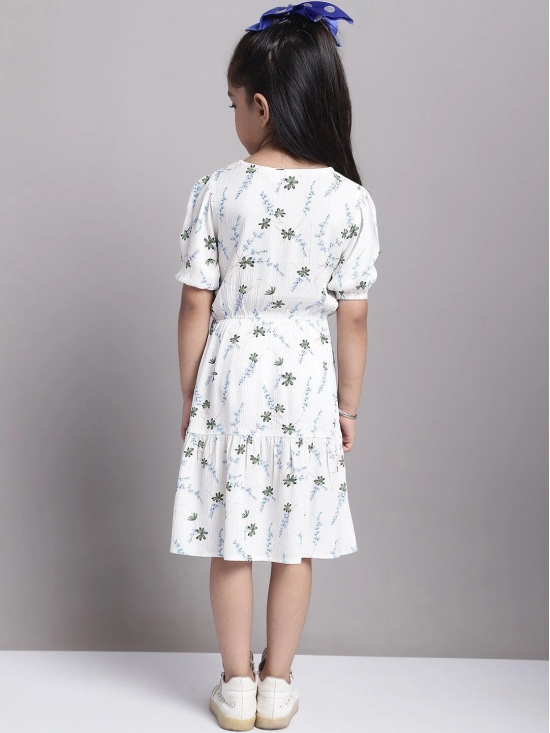 MINI & MING Girls Floral Printed Puff Sleeve A-Line Dress