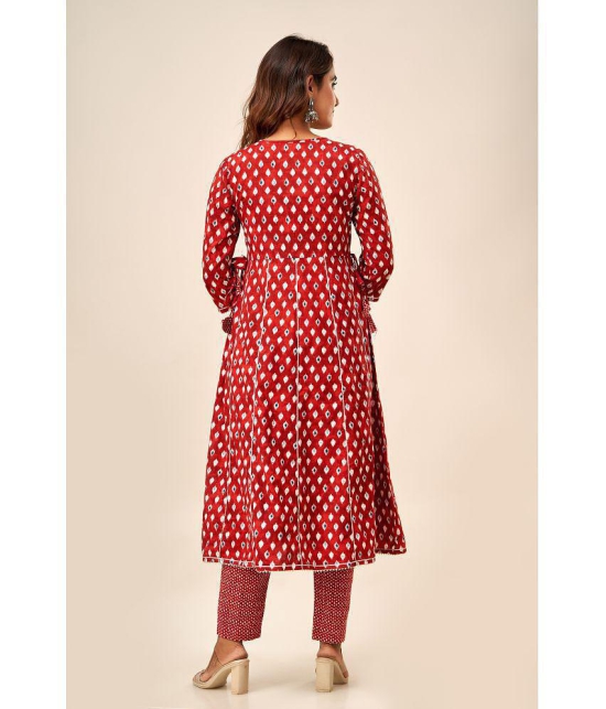 FabbibaPrints Cotton Printed Kurti With Pants Women's Stitched Salwar Suit - Red ( Pack of 1 ) - None