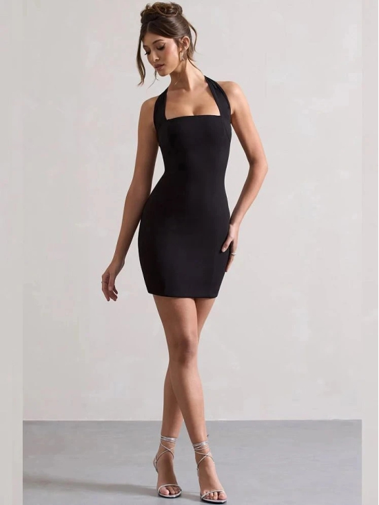 clafoutis Lycra Solid Mini Womens Bodycon Dress - Black ( Pack of 1 ) - None