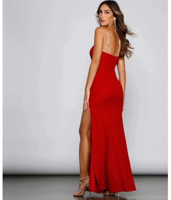 clafoutis Lycra Solid Full Length Womens Side Slit Dress - Red ( Pack of 1 ) - None