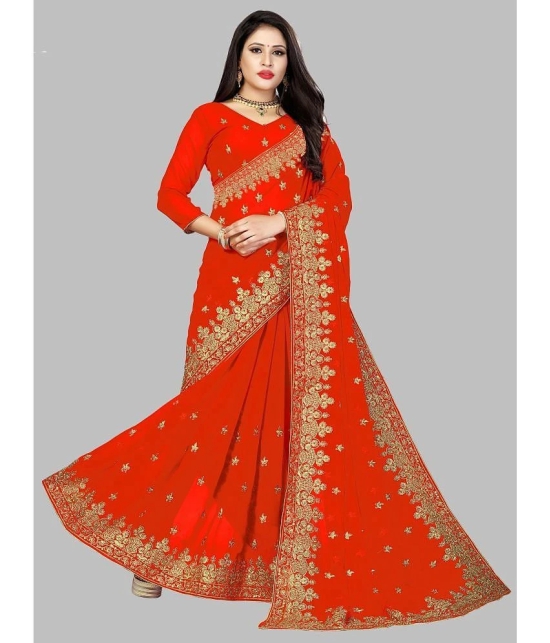 Om Shantam Sarees - Orange Georgette Saree With Blouse Piece ( Pack of 1 ) - Orange