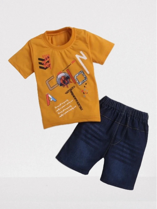 DKGF Fashion - Mustard Cotton Boys T-Shirt & Shorts ( Pack of 1 ) - None