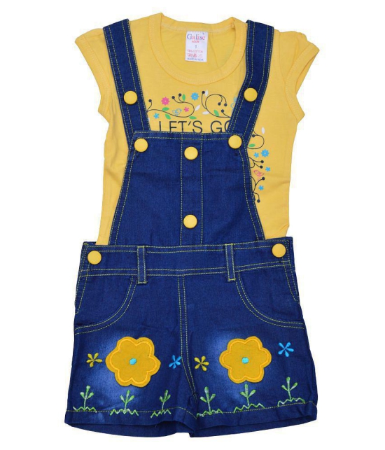 Zadmus Baby Girls Top and Dungaree Set Denim, Yellow - 0-6 Months