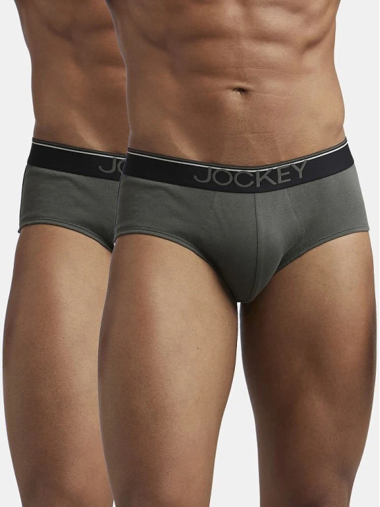 Jockey 8037 Men Super Combed Cotton Solid Brief with Ultrasoft Waistband - Deep Olive (Pack of 2) - None