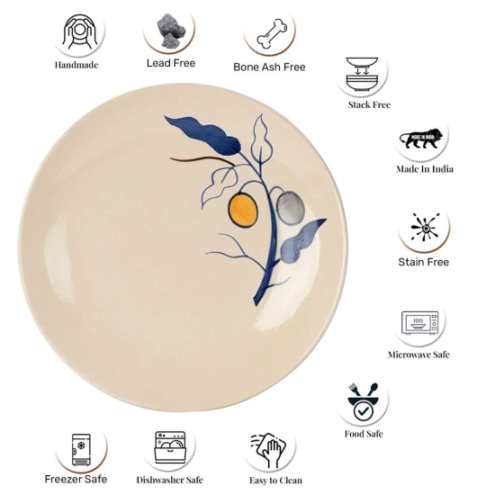 Handcrafted Reactive Glaze Ceramic Dinner Plates, 4 Pieces Serving for 4, Microwave and Dishwasher Safe, Bone-ash Free, Full Plate Set Crockery for Dining and Gifting, Feather White