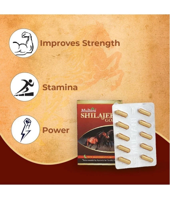 Multani Shilajeet Gold Capsule- For Youthful Living, Enriched With Gold, Kesar, Safed Musli & Shilajeet Original, Ayurvedic Shilajit Capsule For Stamina & Endurance, 10 Capsule