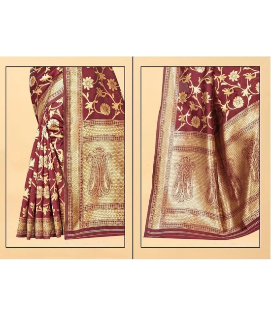 Gazal Fashions - Maroon Banarasi Silk Saree With Blouse Piece ( Pack of 1 ) - Maroon