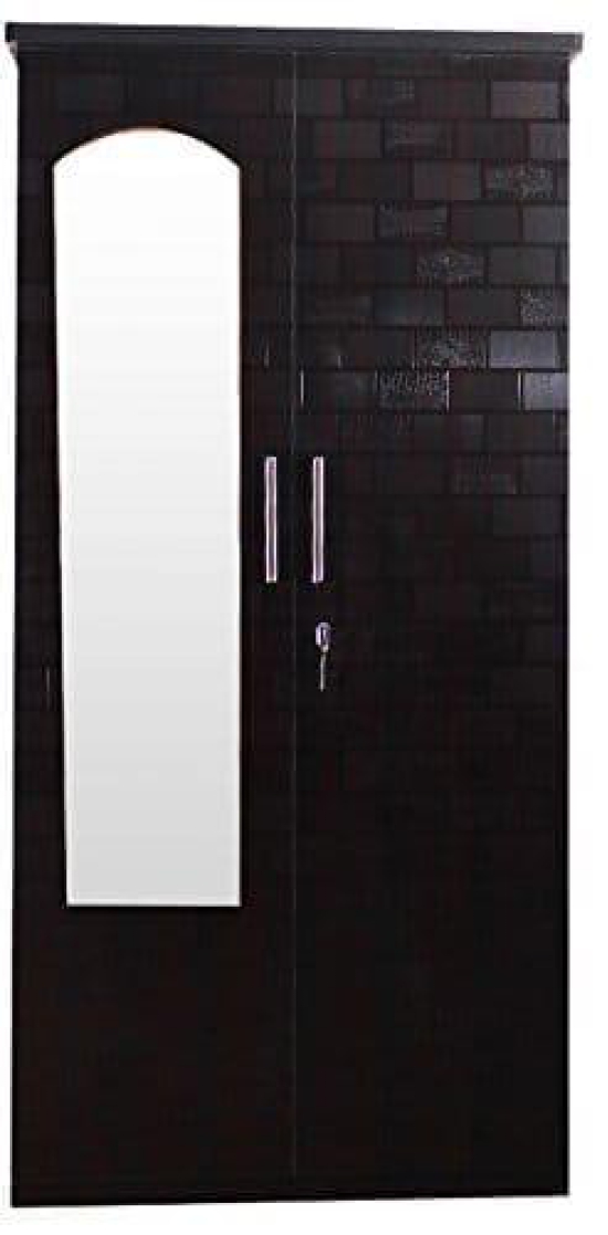 Wood 2 Door Brick Textured Wardrobe with Mirror