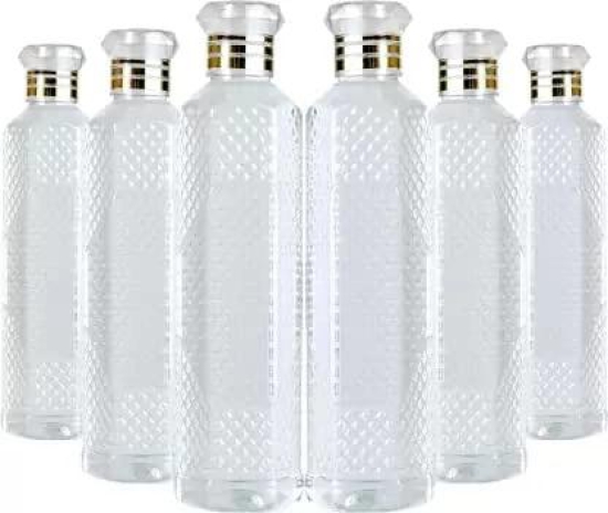 Denzcart Square Crystal Pattern Plastic Water Bottle Set Of 6 ( 1000ml Each,Plastic ) (Black, PET)  by Ruhi Fashion India