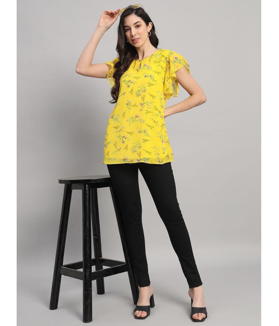 Curvydrobe Yellow Georgette Womens A-Line Top ( Pack of 1 ) - None