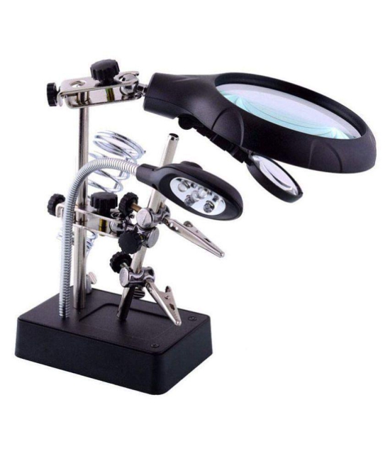 Magnifier with Magnifying Glass, Soldering Iron Helping Hand Holder Tool Stand, LED Light and Clamps to Hold PCB Includes Power Supply