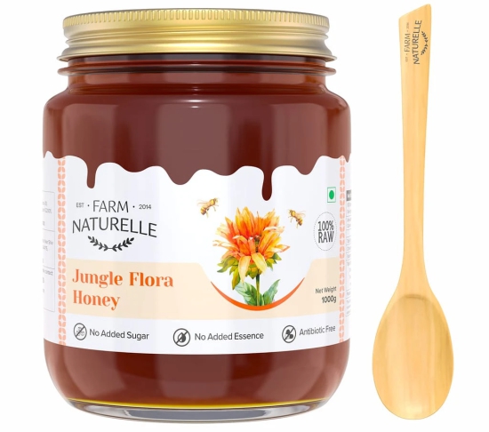 Farm Naturelle-Jungle Flower Wild Forest Honey | 100% Pure Honey |850g+150g Extra and a Wooden Spoon| Raw Natural Unprocessed Honey - Un-heated Honey | Lab Tested Honey In Glass Bottle.