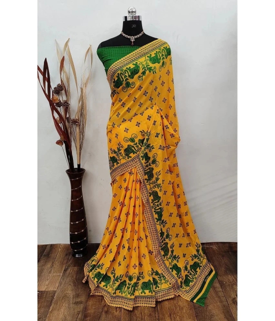 Kashvi Sarees Georgette Printed Saree With Blouse Piece - Green ( Pack of 1 ) - Green