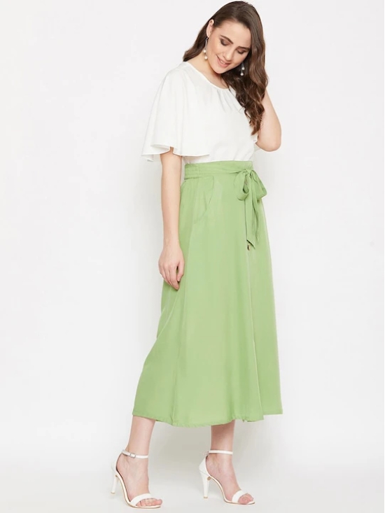 Women White & Green Solid Top with Skirt