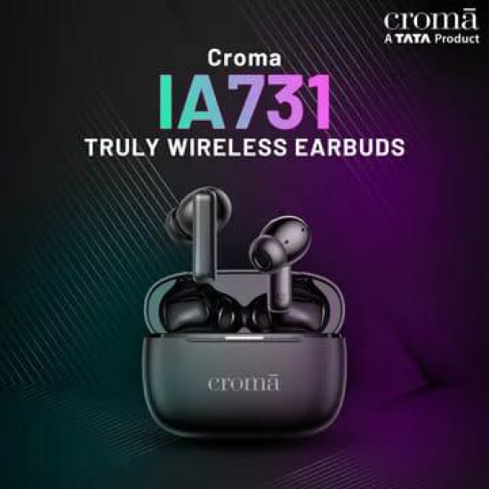 Croma TWS Earbuds with Active Noise Cancellation (Water Resistant, Fast Charging, Black)