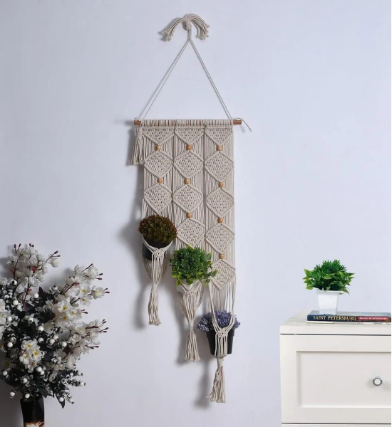 Macrame Planter Pot Holder Hanging, 3 Hangers