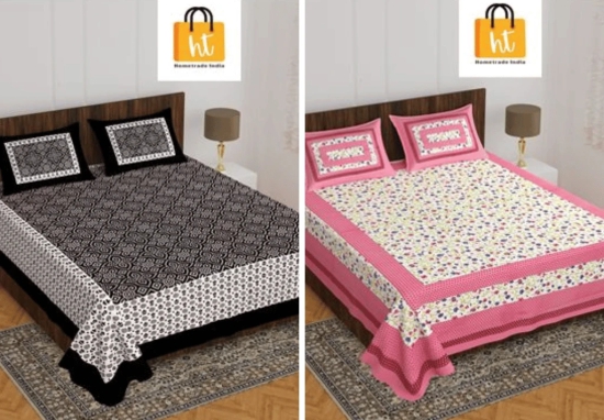 Bedsheet  Adda -100% Pure Cotton Jaipuri Printed Double Bedsheet-