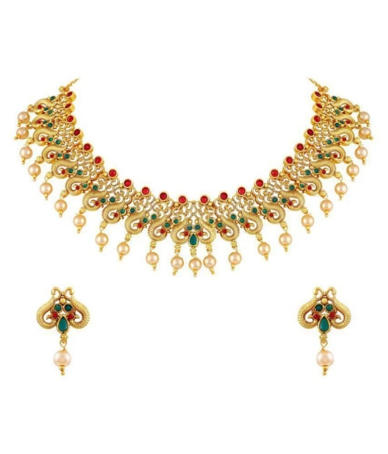 Asmitta Jewellery Zinc Golden Choker Traditional Gold Plated Necklaces Set - Golden