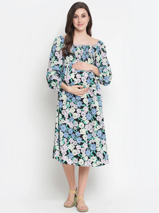 Oxolloxo Black & Blue Floral Maternity Midi Dress