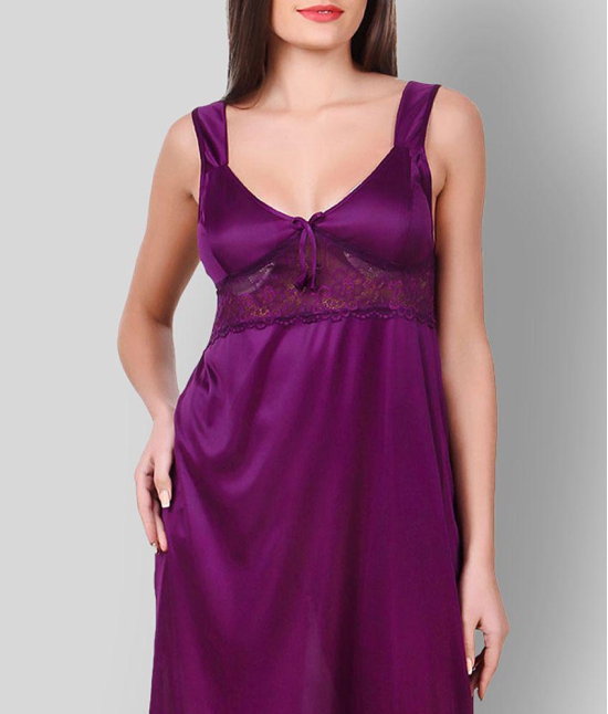 Fasense - Purple Satin Women's Nightwear Nighty & Night Gowns ( Pack of 1 ) - M